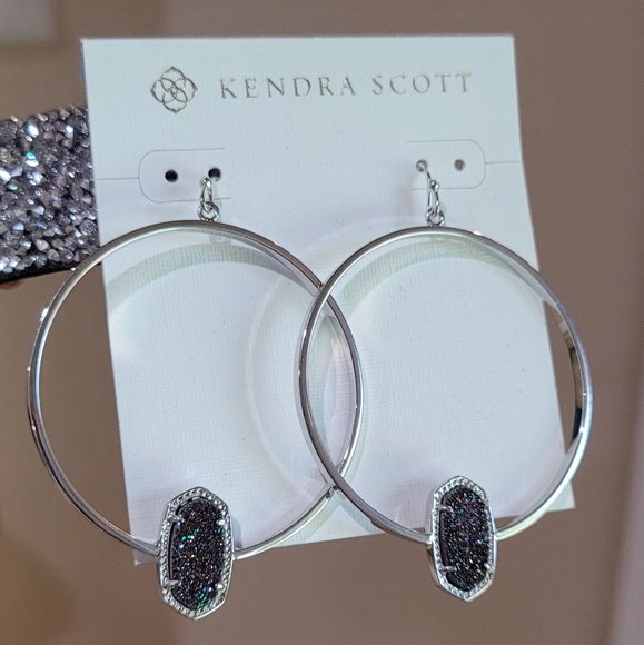 NWT Kendra Scott Drusy Earrings Silver Hoops - Picture 13 of 16